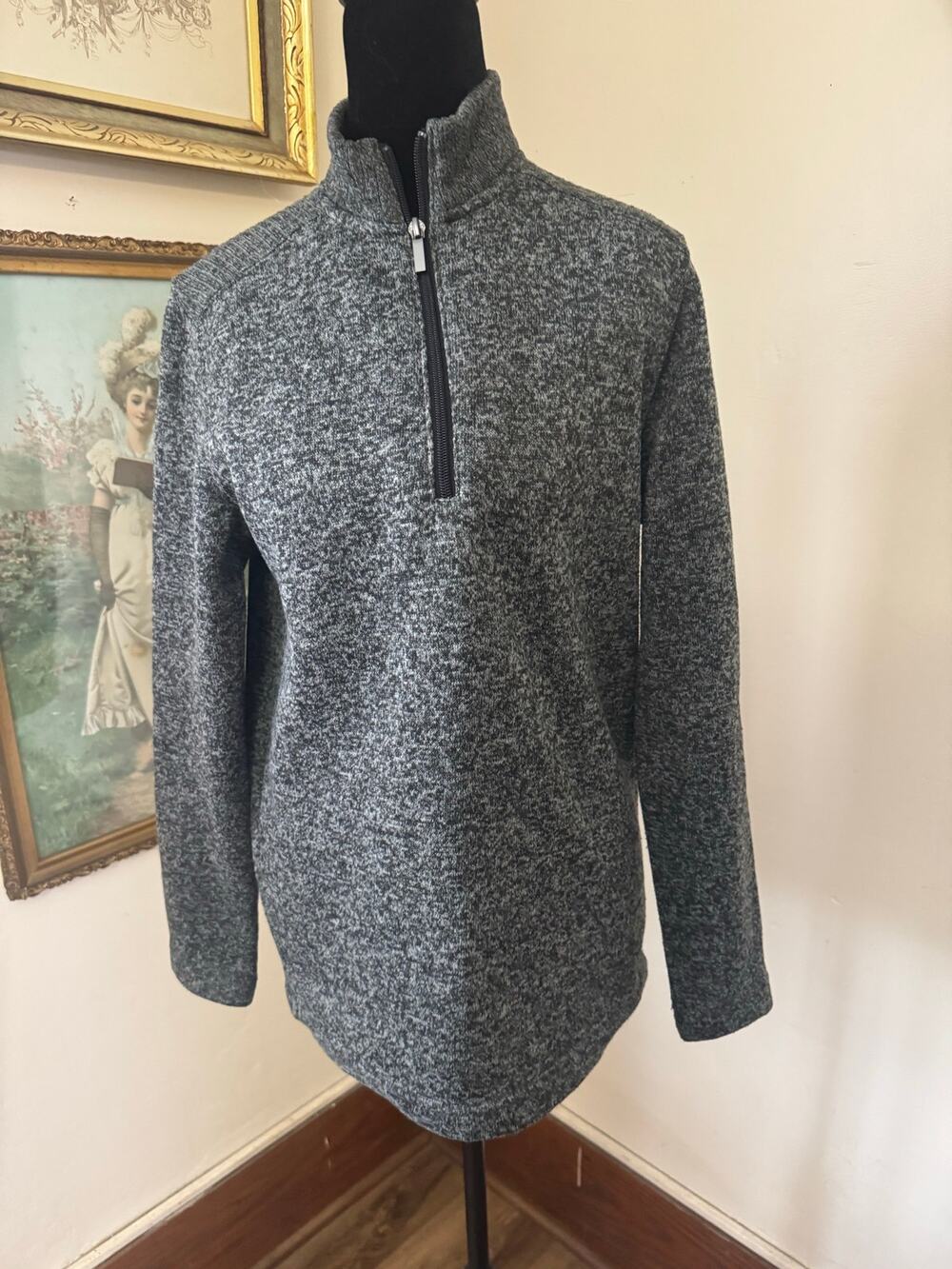 Telluride Clothing Co Mens S Gray Marled Quarter Zip Sweater Fleece Pullover